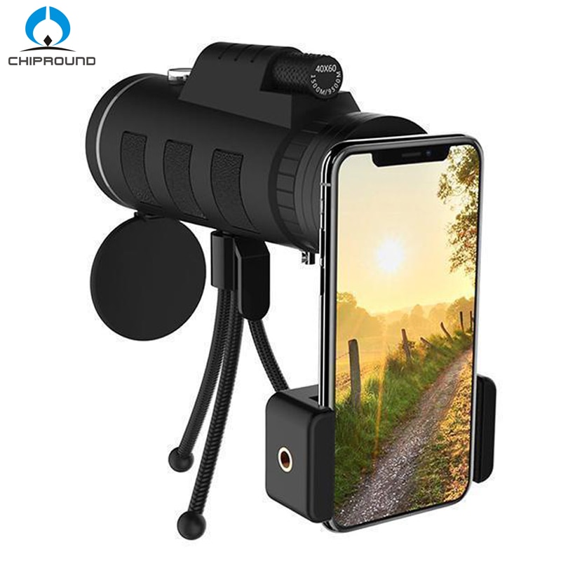 Mira telescópica monocular de 40x60, zoom para smartphones, câmera, camping, trilhas, pescarias, com suporte para telefone e tripé