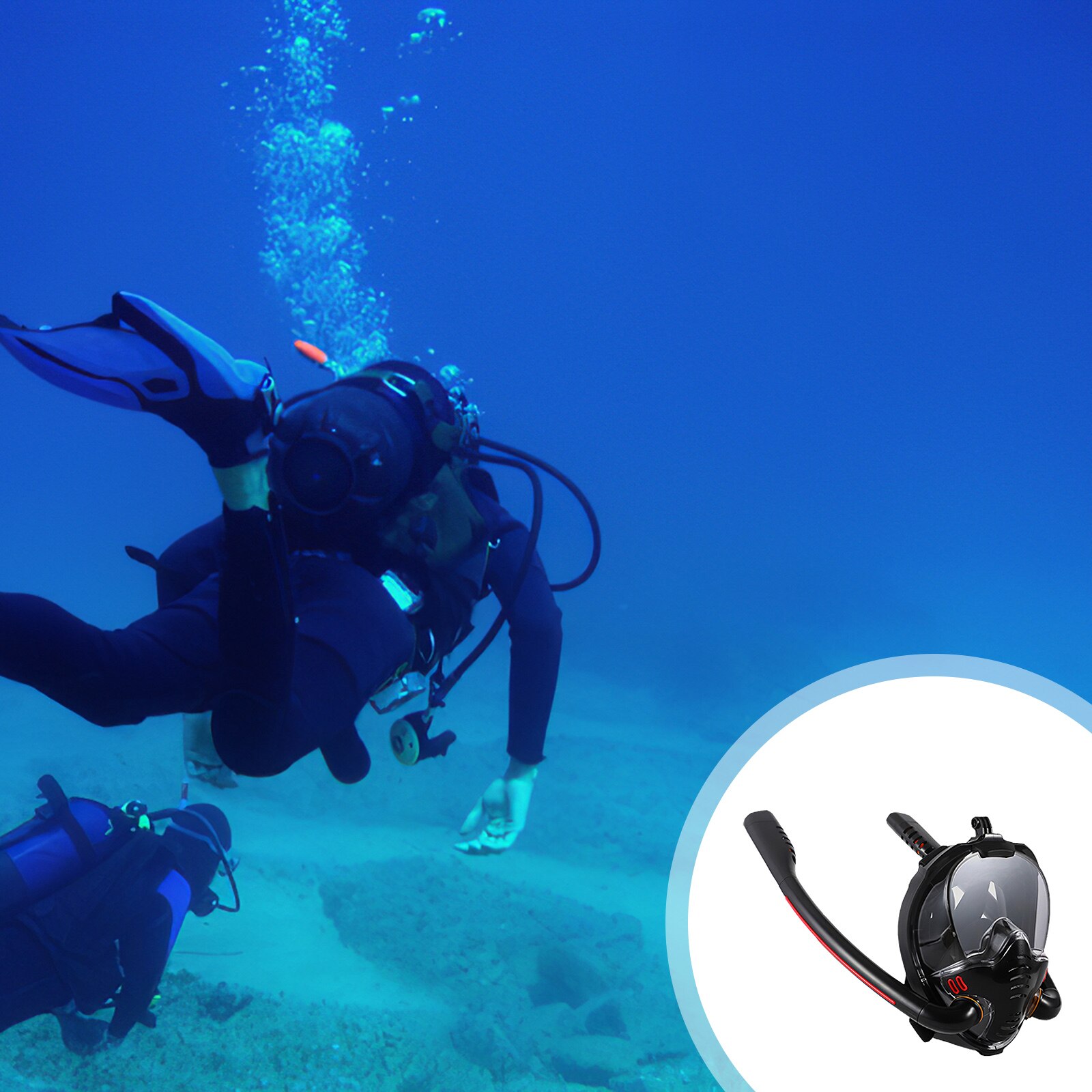 Full Face Snorkel Mask - Anti-Fog Underwater Breathing - Double Tube Design - for Scuba Diving & Spearfishing