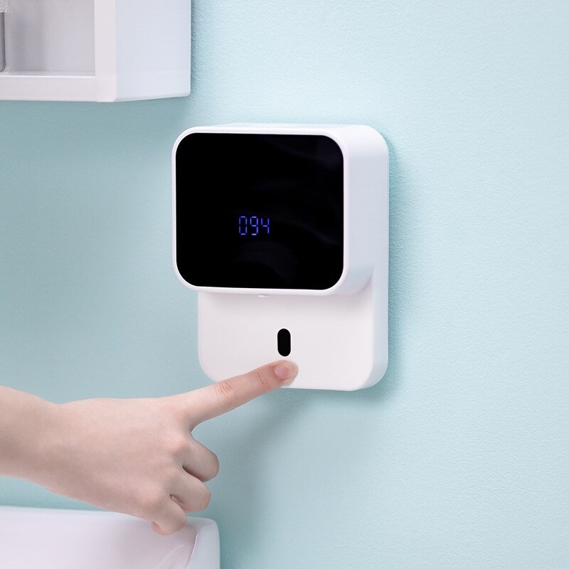 Automatisk sæbedispenser berøringsfri induktionshånddesinfektionsmiddel til vaskemiddel til badeværelse og køkken, vægmonteret: Hvid
