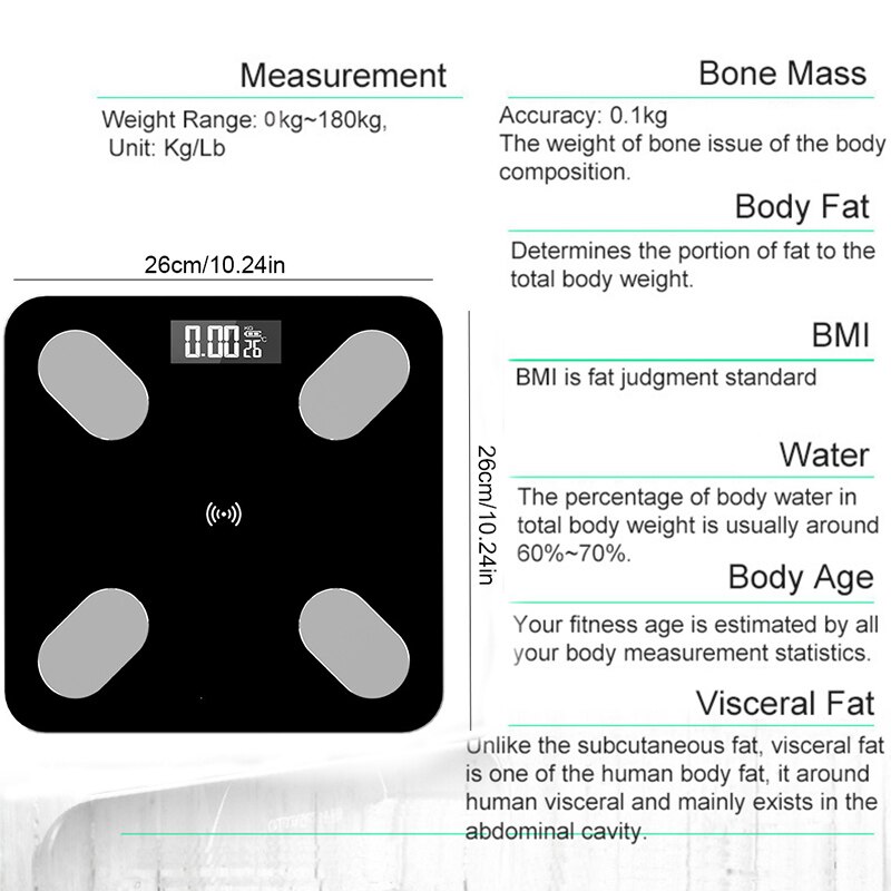 Body Fat Scale Bathroom Scales Bluetooth Smart Electronic Scale Toughened Glass LCD Display For Fitness BMI Composition Analyzer