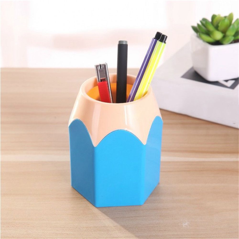 1pc Novelty Pencil Shaped Pen Holder Kawaii Makeup Brushes Holder Desk Stationery Organizer School Office Pen Accessories set: blue