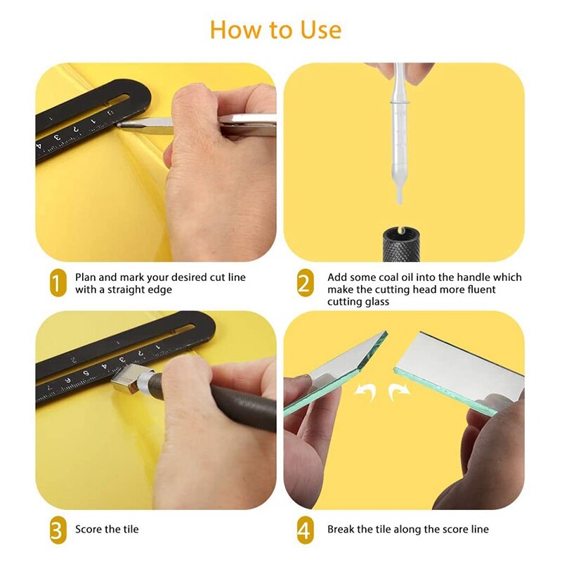 Glass Cutter 2mm-20mm, Glass Cutter Tool with Engraved Pen, Glass Cutting Tool with Automatic Oil Feed for Mirrors/Tiles