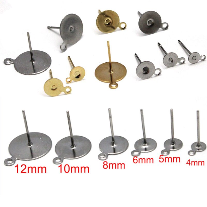 Earring Connectors 4-12 mm Pad Stainless Steel Blank Post Earring Studs Base Pins with Loop Fit Women DIY Earring Jewelry Making