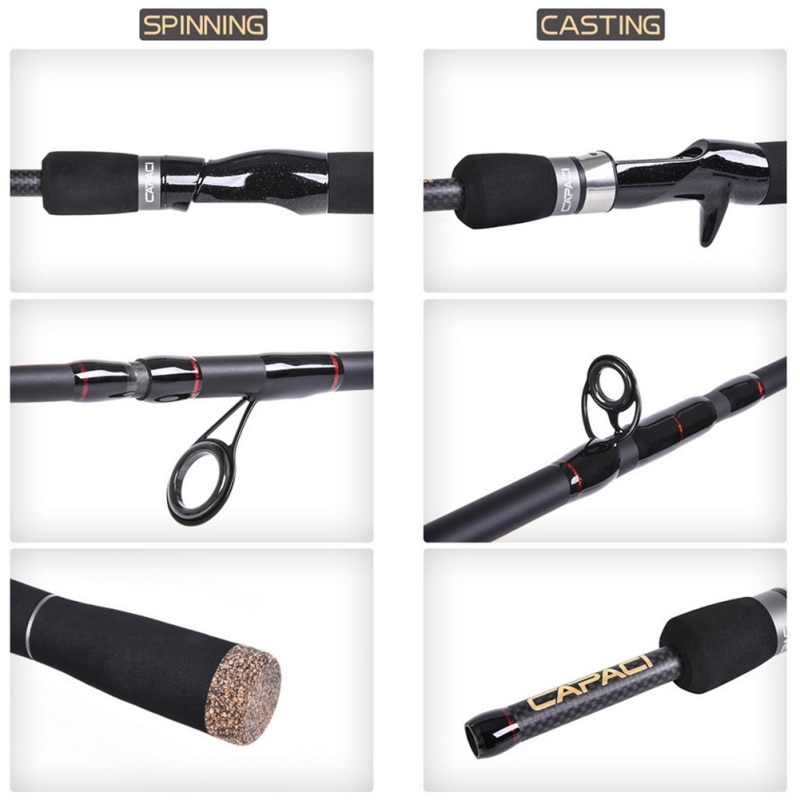 CAPACI Carbon Small Sea Pole Fiber Telescope Fishing Rod Travel Spinning Fishing Pole SPINNING CAPACI 2.1M/2.4M/2.7M *