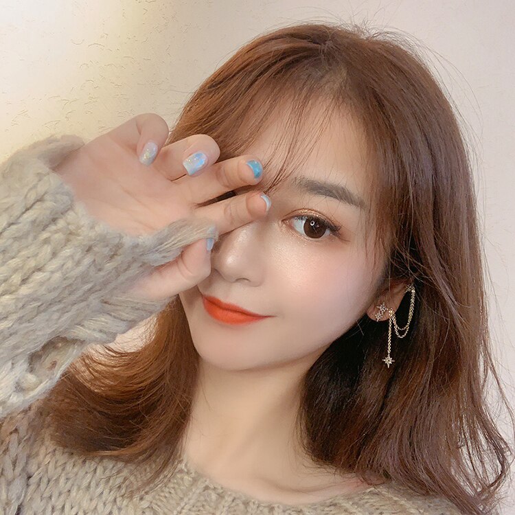 Koreanische Achteckigen Stern Quaste Ohrring für Frauen Ohr Manschetten Kühlen Schmuck Kette Jahrgang Kristall Ohrringe Geburtstag Party