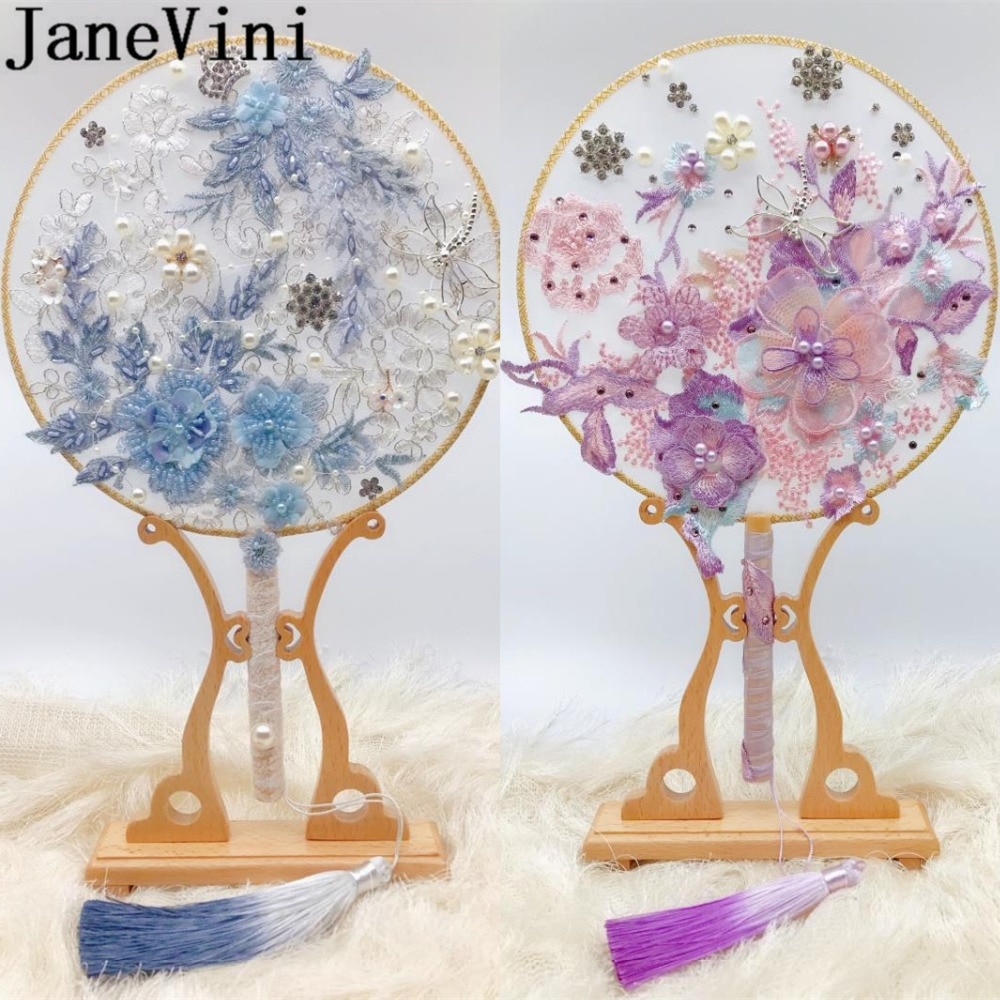 JaneVini nouvelle broche de mariée perlée Bouquet ventilateur bleu violet perles cristaux fleurs bijoux de luxe mariée Bouquets de mariage