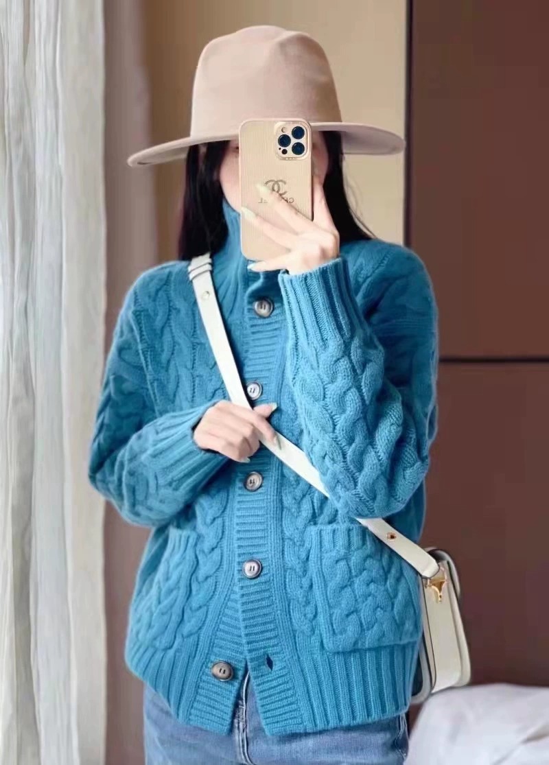 pure cashmere sweater women's turtleneck cardigan Autumn/Winter sweater coat twist knitwear trend: S / Ivory