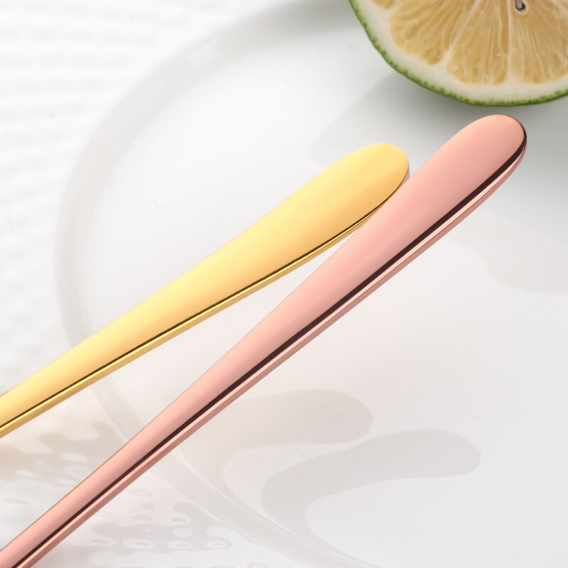 2PCS Rose Gold Colorful Coffee Spoon Stainless Steel Long Handle 8 Color Korean Mixing Spoons Set Dessert Long Ice Kitchen Scoop