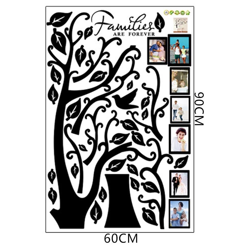 Grote 200*250cm/79*99in zwarte 3d doe-het-zelf fotoboom pvc muurstickers/zelfklevende familie muurstickers muurschilderingen huisdecoratie