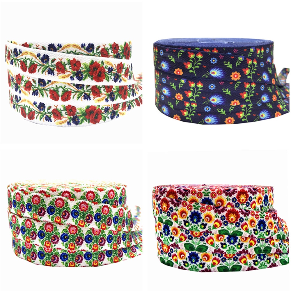 5Yards 16 Mm Bloemen Print Vouw Oever Elastiekjes Voor Handgemaakte Craft Hoofdband Haar Banden Haaraccessoires