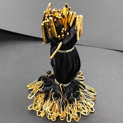 500Pcs 10Cm Polyester Draad Lint Line Loop Lock Voor Kleding Katoen Tag Label Hanger Metalen Pin Gesp Kledingstukken fastener: black golden