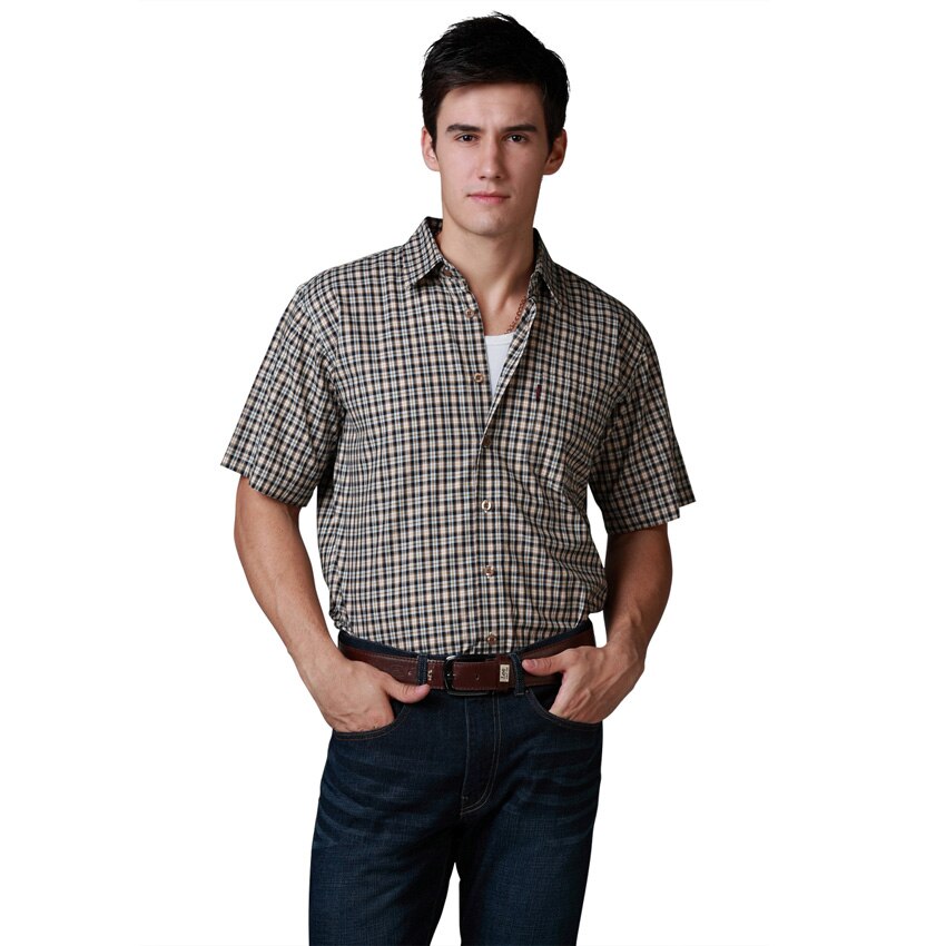 Shirt Men Shirt Brand Casual Shirt Plus Chest Basic Short Sleeve Cotton Plaid Shirt Best Size S M L4Colors