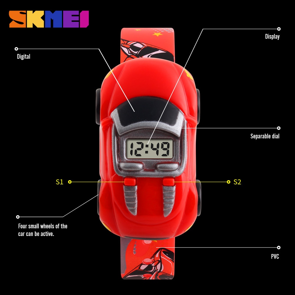 Barnklockor skmei tecknad klocka för pojkar flickor bilform söt sport barn digital klocka reloj infantil 1241