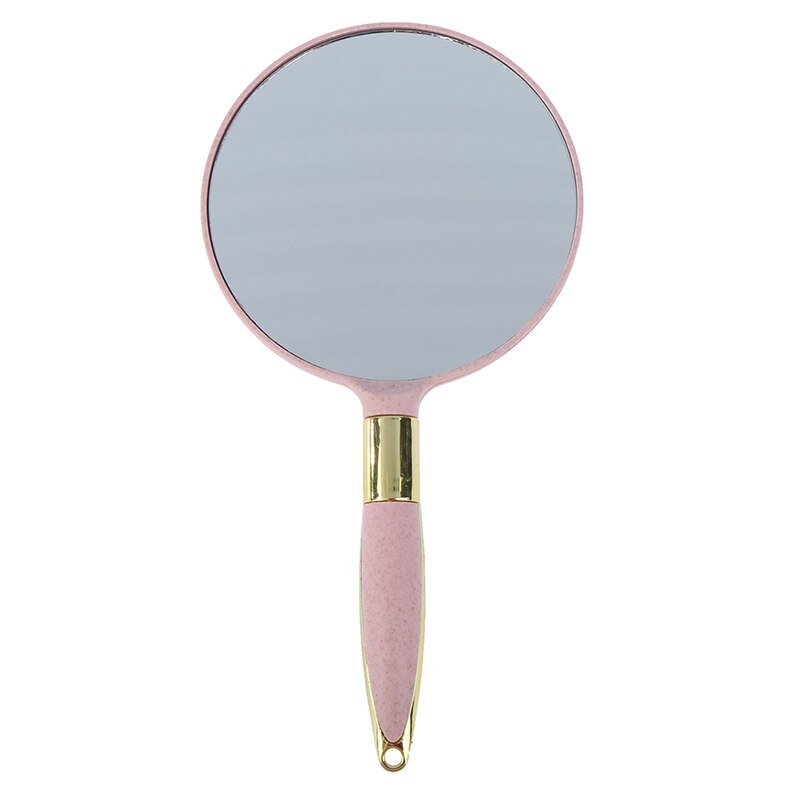 1pcs Plastic Vintage Hand Mirrors Makeup Vanity Mirror Rectangle &Round Hand Hold Cosmetic Mirror With Handle: round pink