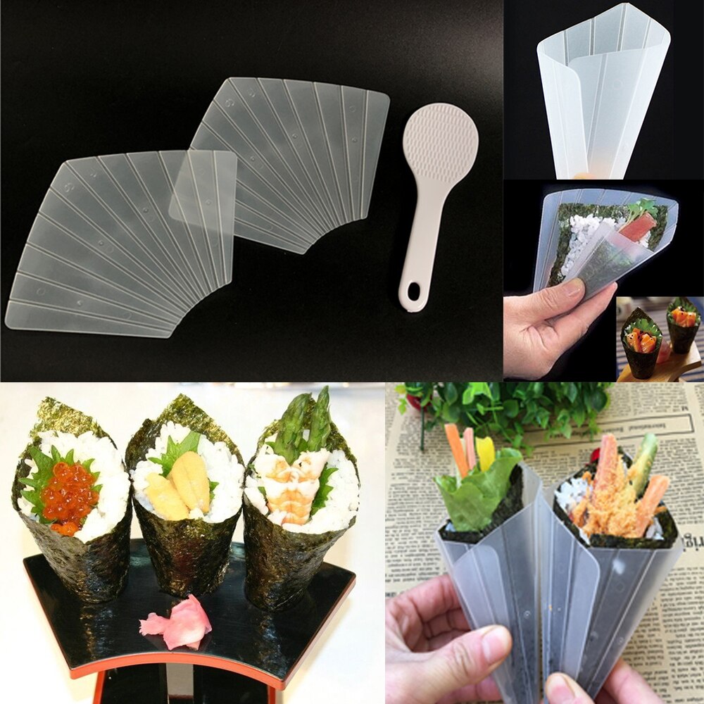 Sushi Tools Two Hand Roll Temaki Sushi Molds Moulds DIY Sushi Maker Onigiri Bento Rice Ball Maker With Rice Paddle