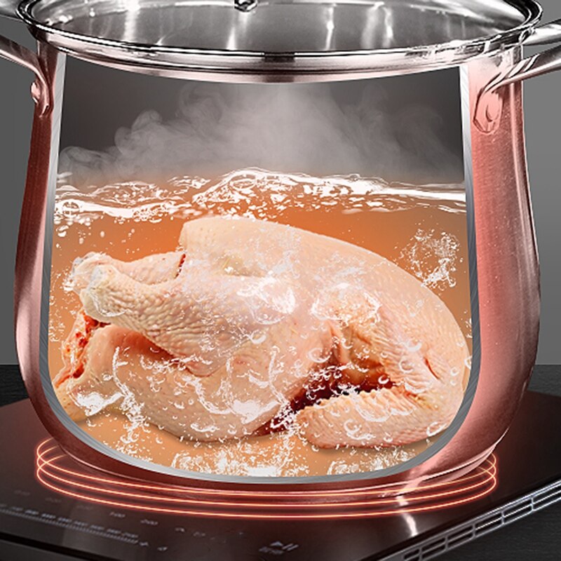 22cm304 Stainless Steel Soup Pot Double Ear Double Bottom Drum Type Super High Pot