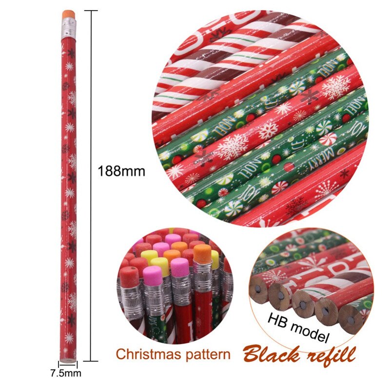 5 Pcs Christmas pattern pencil Wood eraser 2H Color pencil Painting Sketch Children Pencil Student Stationery Pencil