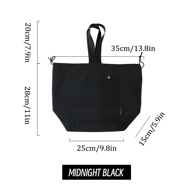 Japanese Korean Lunch Bag Cotton Canvas Large Solid Color Drawstring Portable Thermal Insulated Picnic Storage Bento Box Bag: black