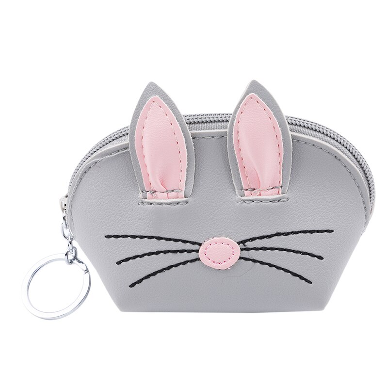 Cute Bunny Rabbit Coin Bag Key Bag Women Girls Cartoon Wallet Card Holder Long Wallet Purse: light gray