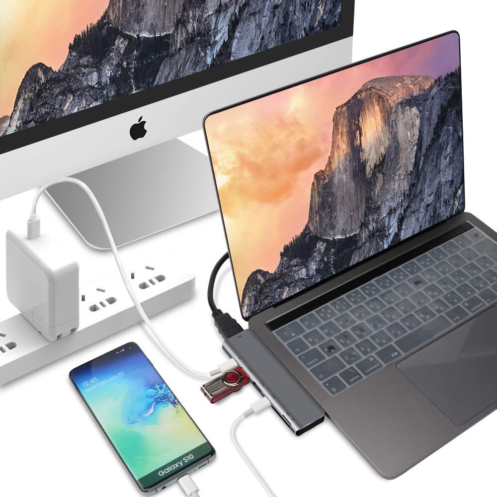 Station d'accueil multifonction 7 in2 double HUB USB C type-c pour MacBook Pro / Air vers HDMI/TF/SD