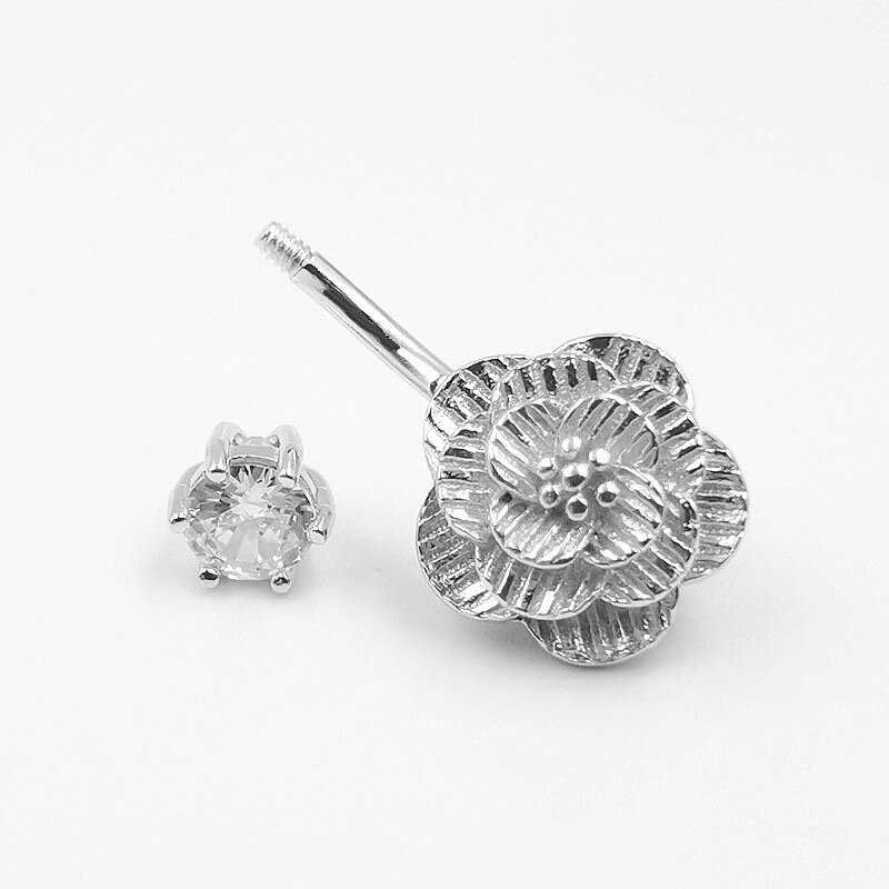 925 Sterling Silber Nabel Piercing Blume Bauchnabel Ring Körper Schmuck Für Frauen