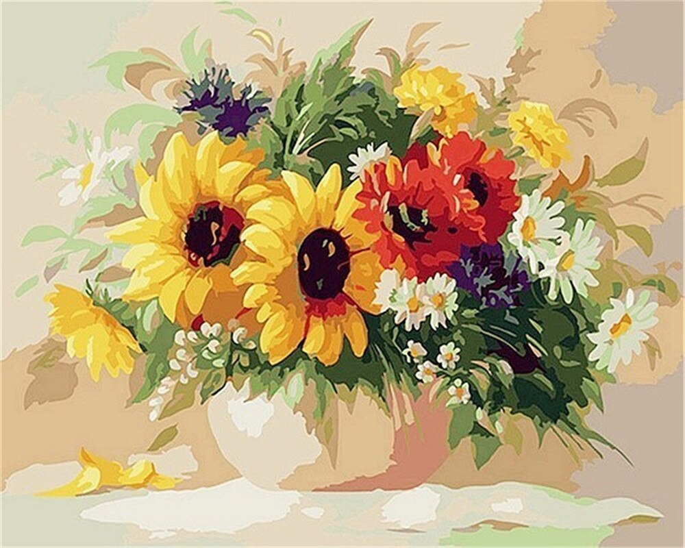 EverShine Painting By Numbers Sunflowers Hand Painted Wall Art Paint Of Numbers Flowers draw canvas Home Decoration: SZES-1026