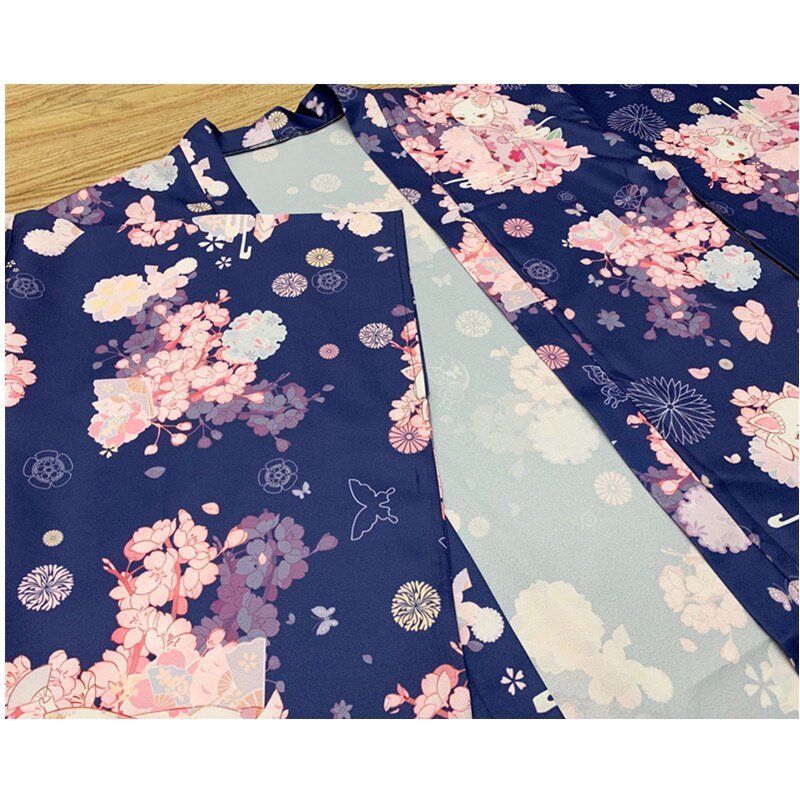 Flower Print Kimono Coat Japanese Traditional Haori Top Kawaii Girls Sakura Warrior Streetwear Yukata Cat Cute Cardigan: Color2