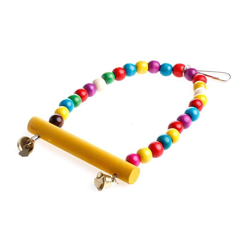 Bird Training Toys Parrot Swing Stand Natural Wooden Bird Cage Accessories Perch Hanging Swing Colorful Beads Bells Pet Supplies: Random Colorful