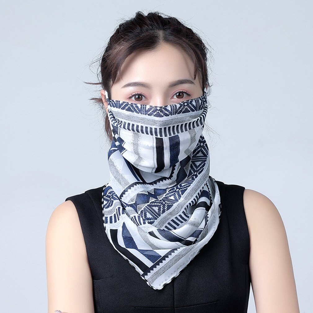 Summer Women Face Mask Neck Protection and Face Protection Sun Veil Scarves Chiffon Mounting Ear Adjustable Tightness Mask: 18