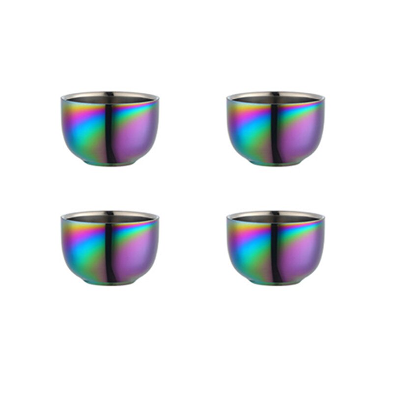 Ensemble de tasses à thé en acier inoxydable, 4/8 pièces, avec plateau et support amovible, tasse en or Double couche Anti-brûlure, service à thé: Rainbow NO.0 4pcs