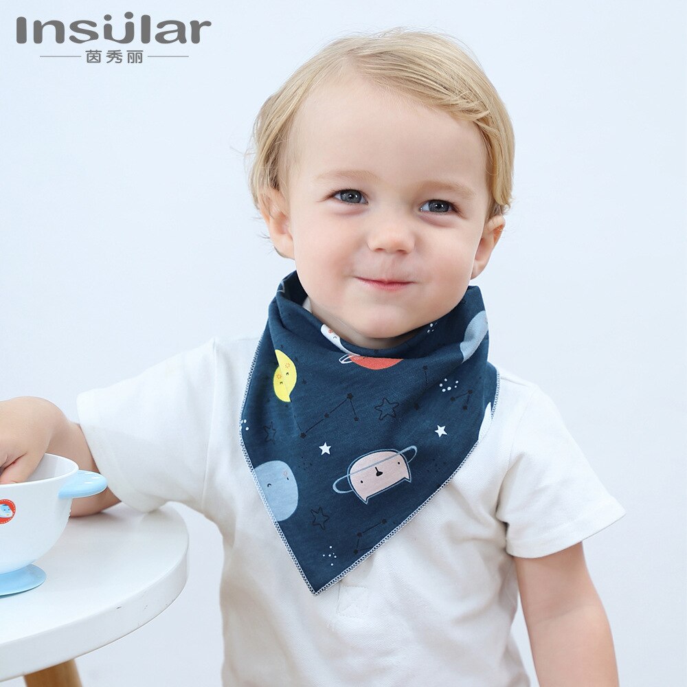 2 Pack Cotton Baby Bibs Baby Double-Sided Snap Button Triangular Baby Bibs Scarf Bib