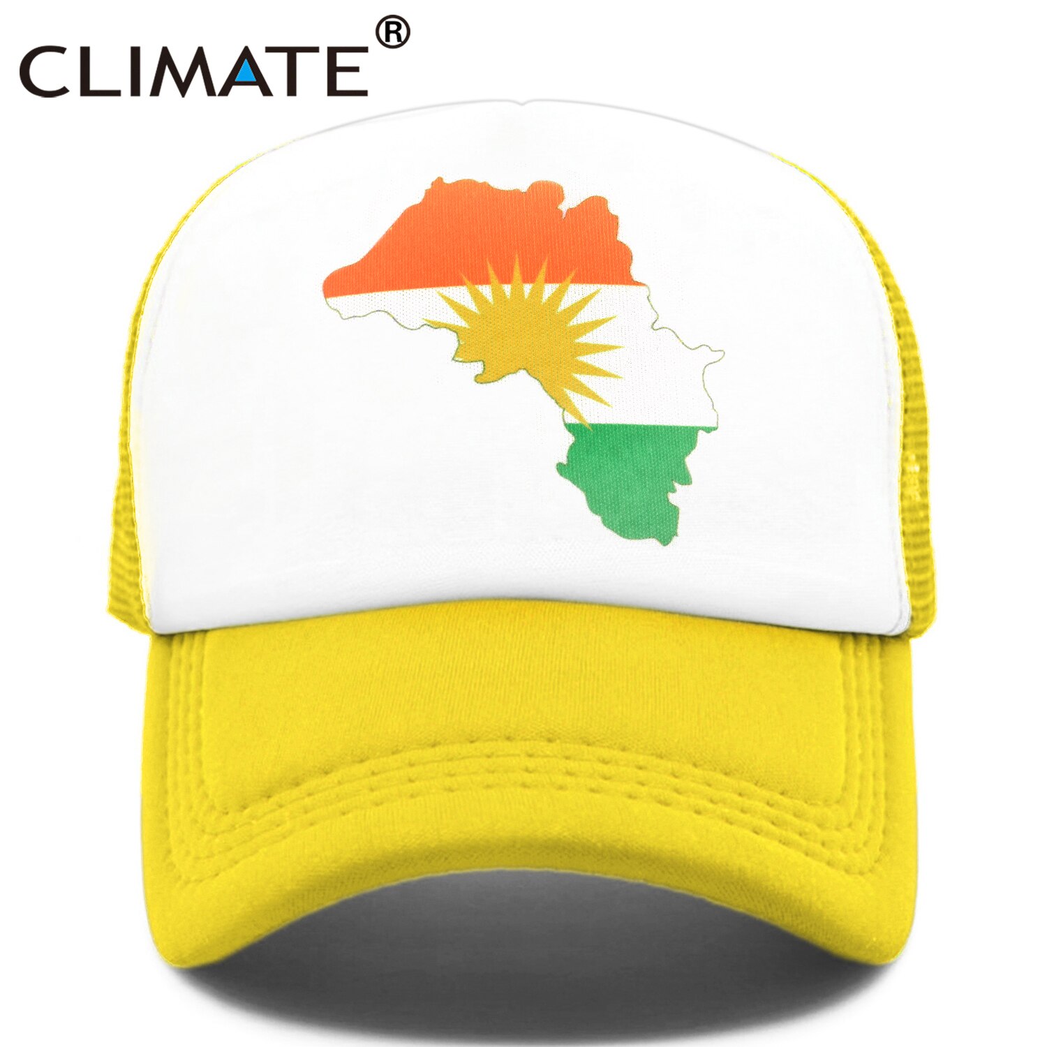 Clima Kurd Kurdistan Cap Kurds kurdistan Flag Map Trucker Cap verde all&#39;aperto Sport cappello Cap Cool Summer Mesh Cap uomo donna bambino: YELLOW / Kid 52to55cm head