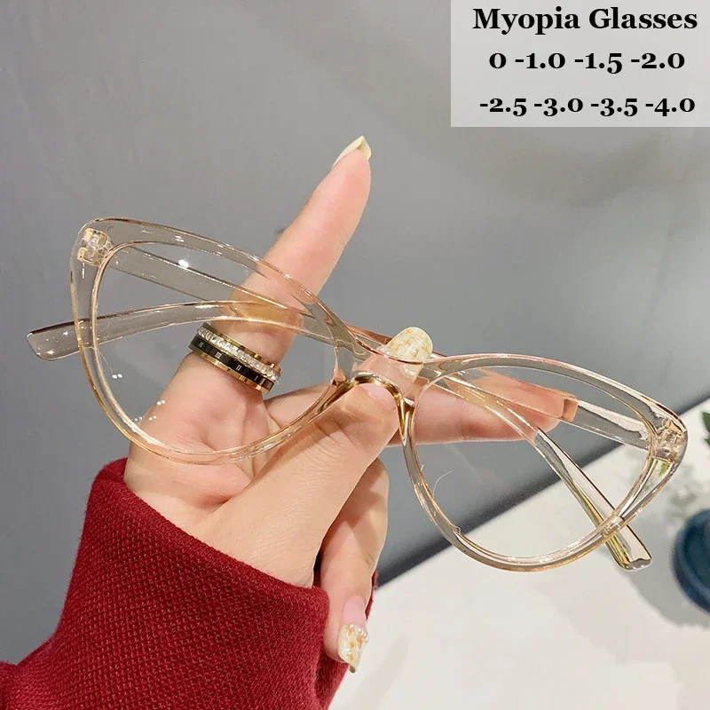 Trend Myopia Glasses for Women Men Retro Square Cat Eye Frame Minus Eyeglasses Prescription Eyewear Diopter 0 TO -4.0