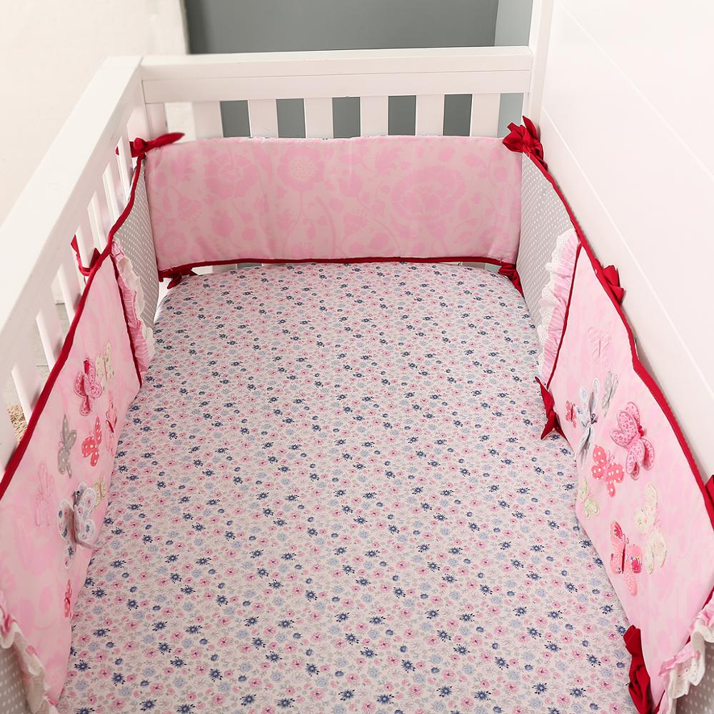 Baby sengetøj sæt 3d applique broderi sommerfugl mønster krybbe sæt comfoter ark krybbe nederdel kofangere til nyfødt baby pige