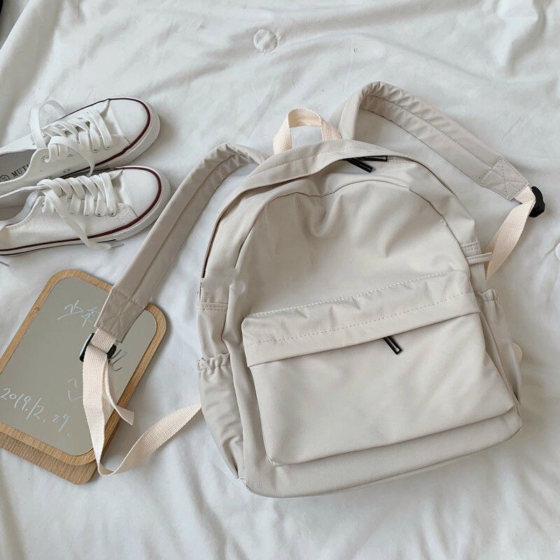 Ryggsäckar kvinnor nylon vattentäta fritidsstudenter harajuku solid dragkedja trend ins all-match mochila stor kapacitet ulzzang: Beige