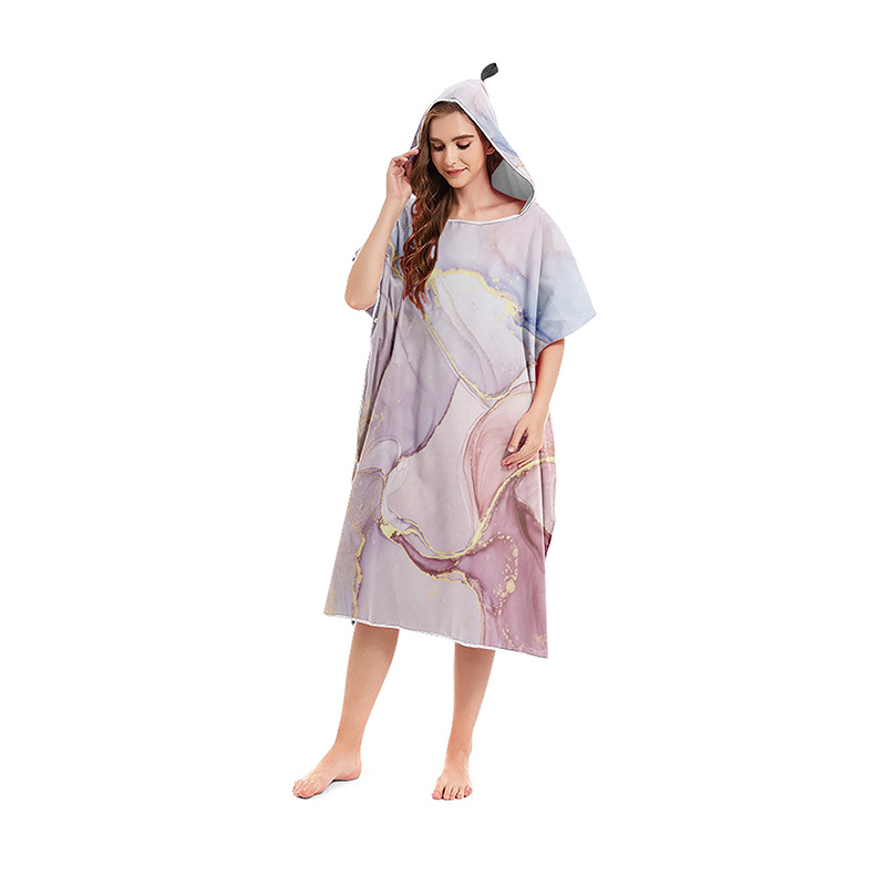 Microfiber Bath Towels Marble Pattern Changing Beach Poncho Hooded Bathrobe Cloaks for Swimming Pool Gym Fitness Bath Towels: 09F