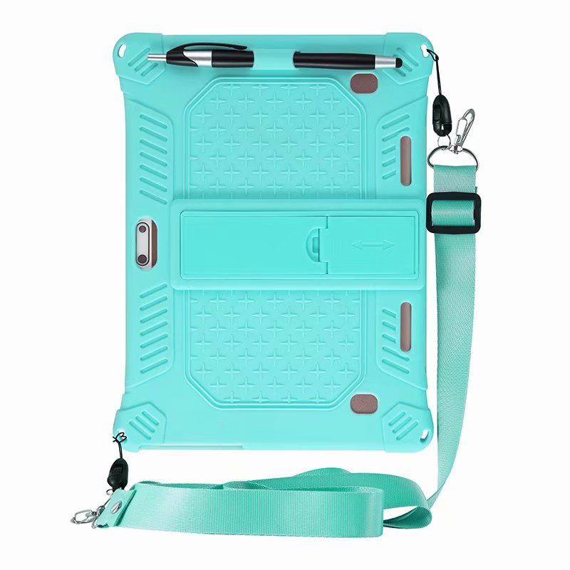 Kids Friendly Soft Case Voor Teclast M20 X10 A10S M30 Silicone Stand Cover Voor Teclast 10.1 Inch Funda + Schouder band + Pen: green