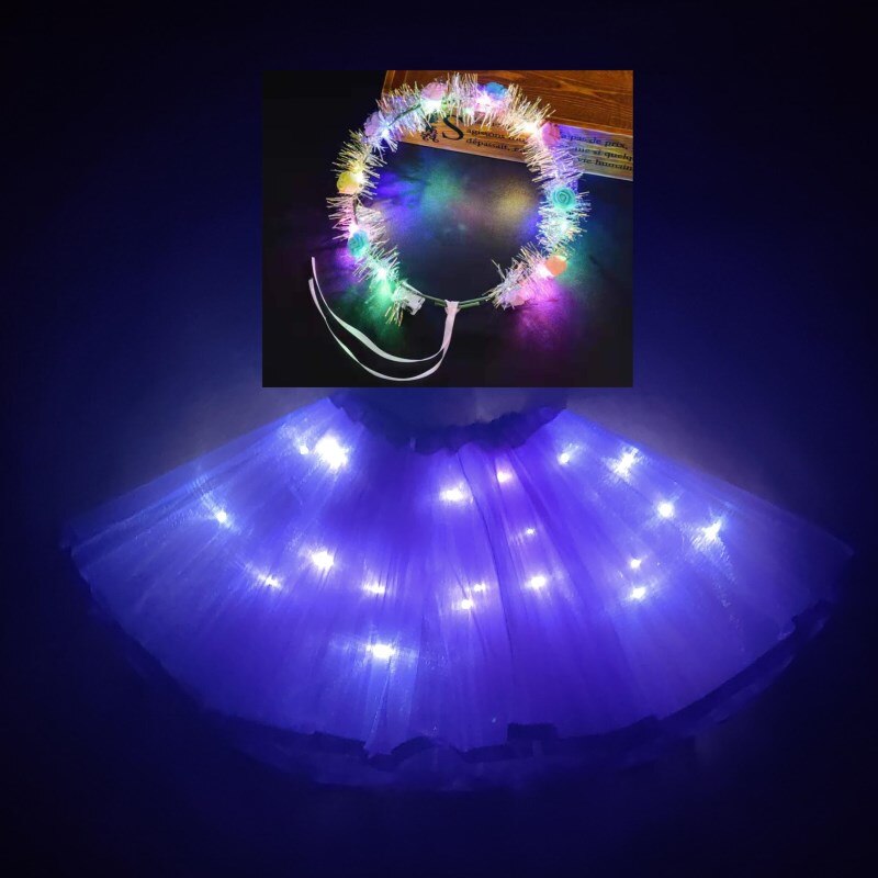 Light LED Girl Kids Clothes Tutu Skirt Princess Party Tutus Child Ballet Dance Christmas sky blue With garland: Deep purple
