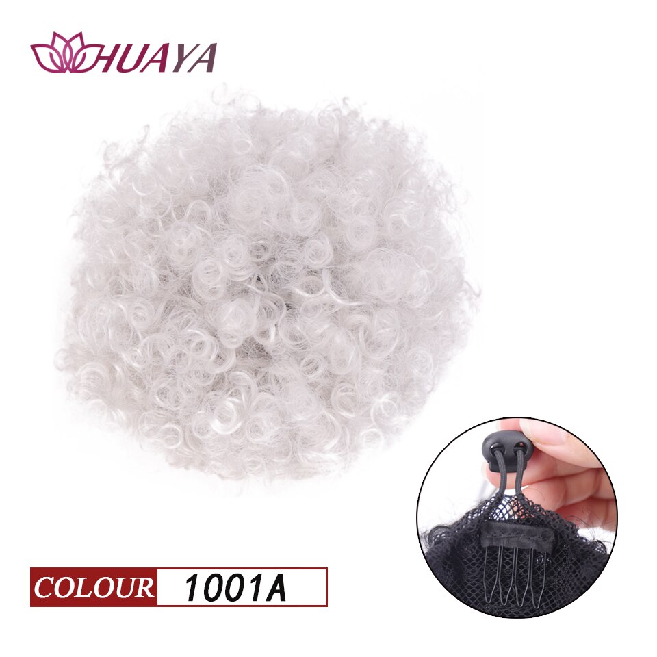 HUAYA Synthetic Puff Afro Bun African American Kinky Curly Clip Extension Girl Updo Chignon Drawstring Hairpiece: 1BT2-1001A