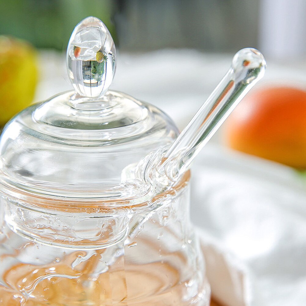 245ml Crystal Glass Honey Jars Heat-Resistant Borosilicate Glass Honey Container with Lid Dipper