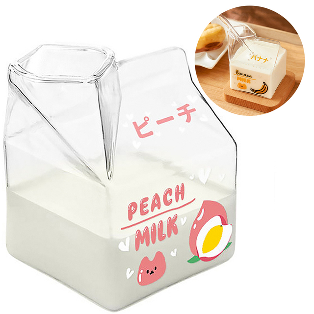 Glas Milchkännchen Kasten Hitzebeständige Karikatur Mini Platz Milch Karton Container Tasse 380ml Wasser Tasse Kawaii Becher Kawaii Flasche: Rosa