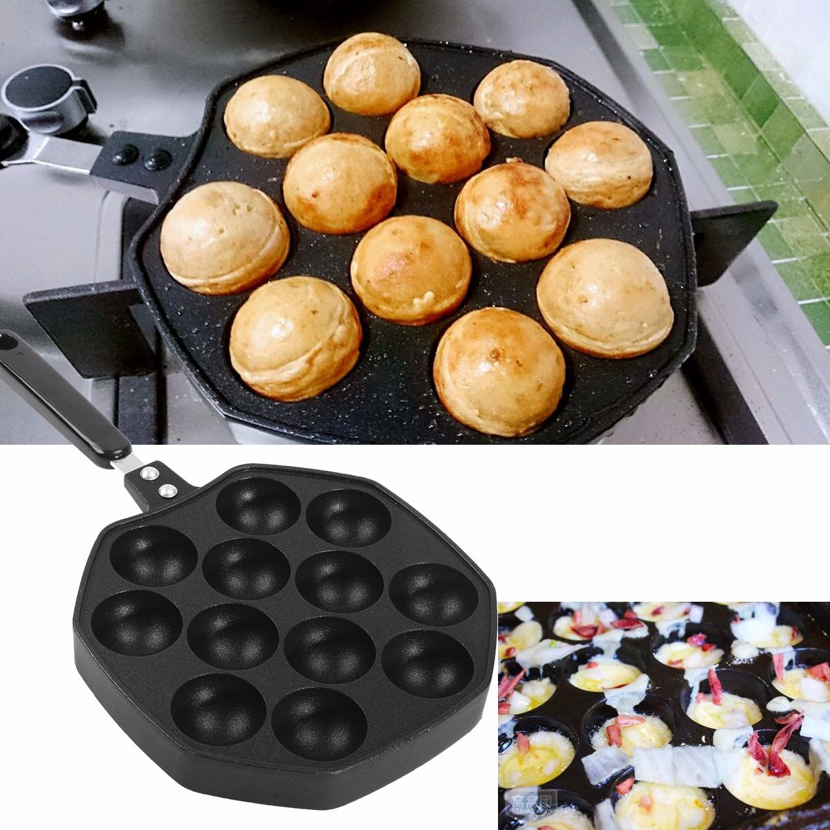 Takoyaki-sartén antiadherente de 12 cavidades, máquina para hacer bolas de pulpo, parrilla, placa de sartén, moldes de tortitas DIY, utensilios de cocina para horno para cocinar en casa