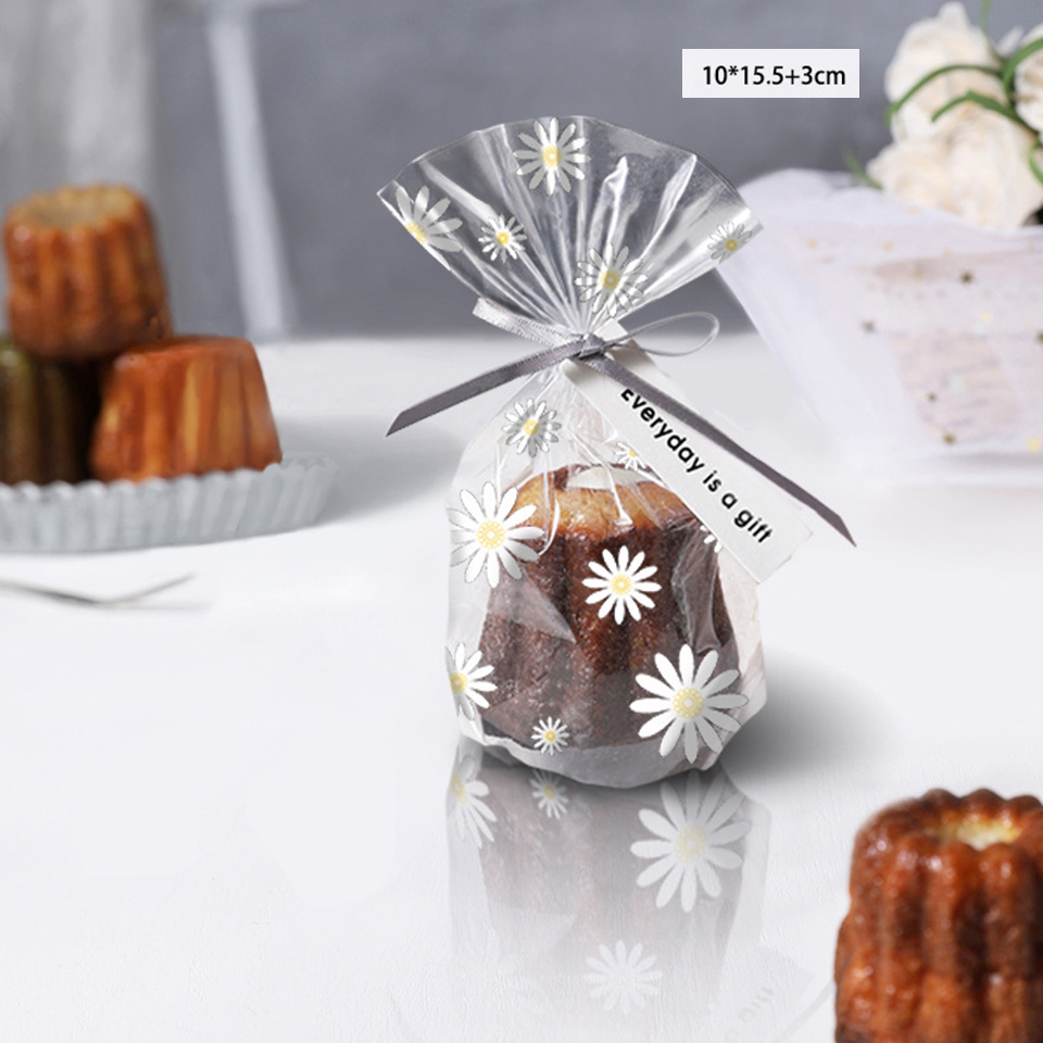 Bolsas de plástico de margaritas para galletas, embalaje transparente para dulces y galletas, para boda, de cumpleaños, envoltura DIY para hornear, 25/50 piezas: 50pcs S