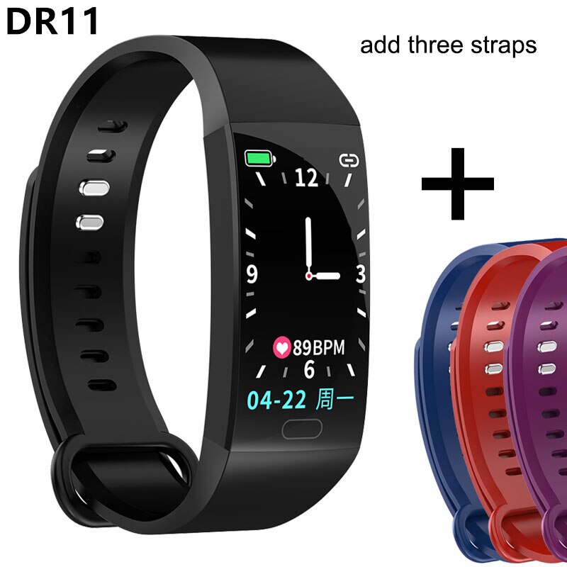 Smart Bracelet Waterproof Sport Health Smart Band Heart Rate Monitor Blood Pressure Fitness Tracker Watch PK Mi Band 3 4: DR11 add 3 straps