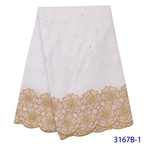 Hvid og guld nigeriansk blonder stof nyeste schweiziske voile blonder bomuld blonder trim til kjoler  ks3167b: Billede 1