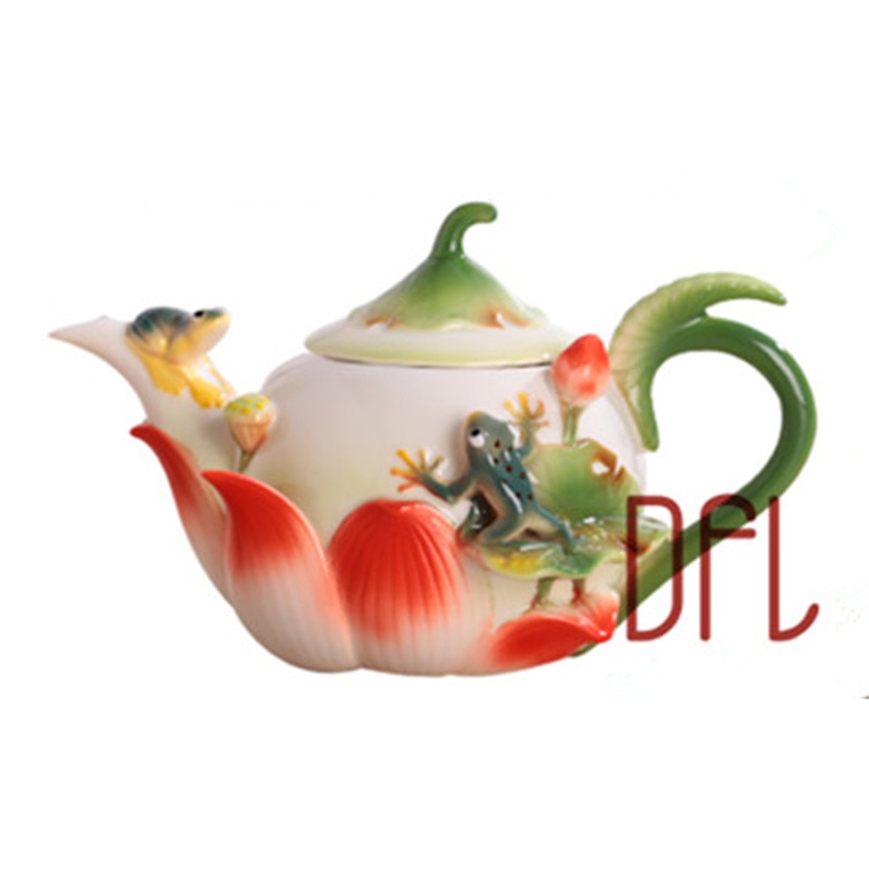 3d emalje kaffe tekanne frosk lotus porselen vannkoker keramisk bein porselen drikkevarer