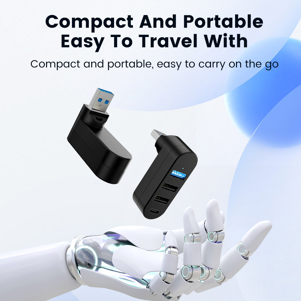 Elough Mini 180° Rotatable 4 Ports USB 3.0 2.0 Hub Type C High Speed Data Transfer U Disk Splitter Adapter For Laptop MacBook PC
