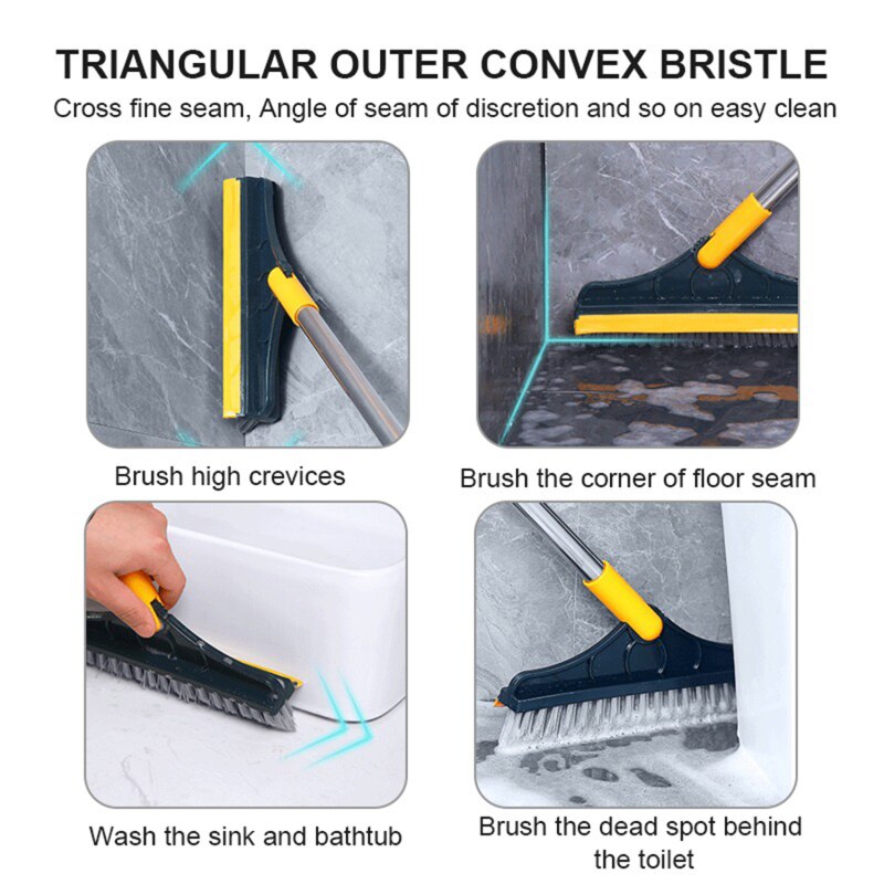 2 In 1 Floor Brush Scrub Brush With Adjustable Stainless Metal Long Handle Scrubber Detachable Stiff Bristles For Tile Cleaning