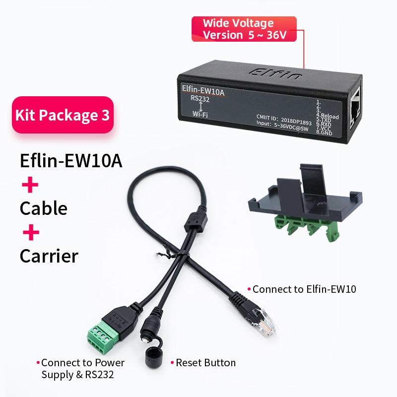 Serial Port RS232 to WiFi Device Server Module Elfin-EW10A Support TCP/IP Telnet Modbus Protocol Data Transfer Via: Kit 5