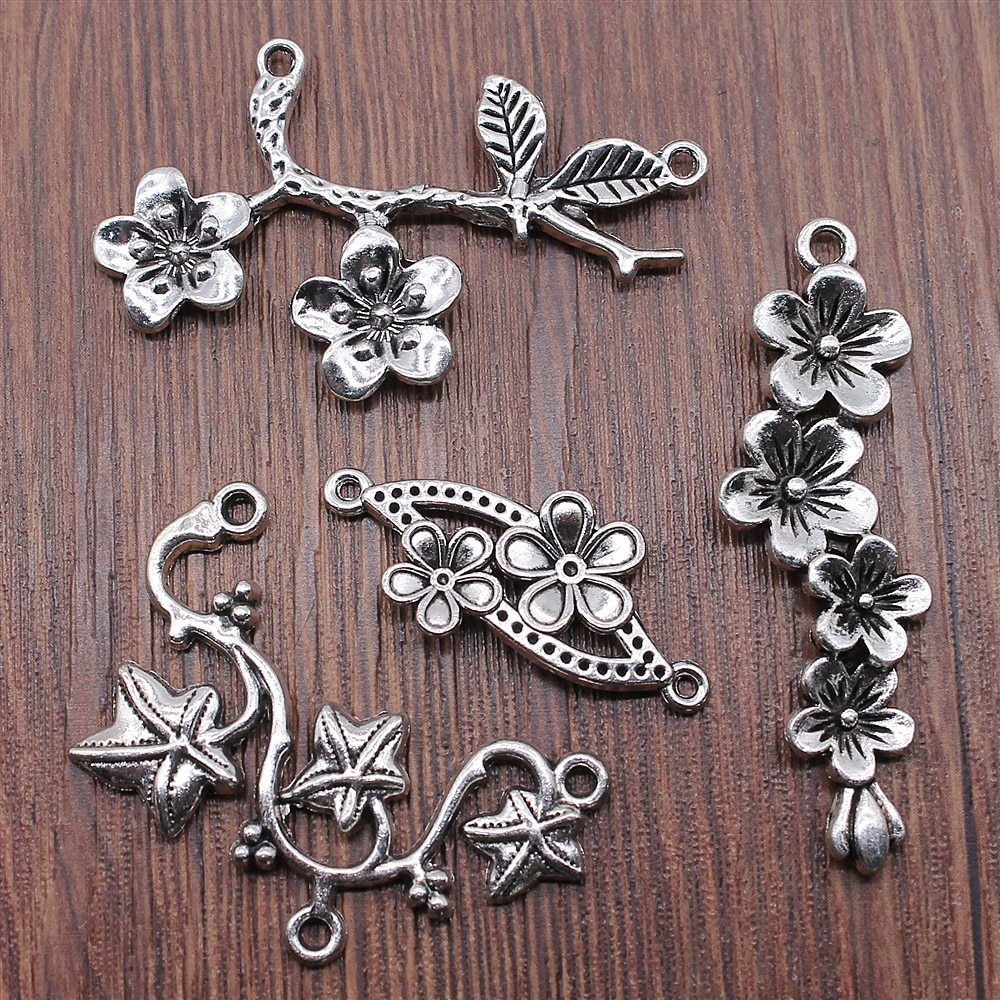 5 teile/los Reize Blume Zweig Für Schmuck Machen DIY Schmuck finden Antike Silber Farbe Blume Zweig Reize Verbinder